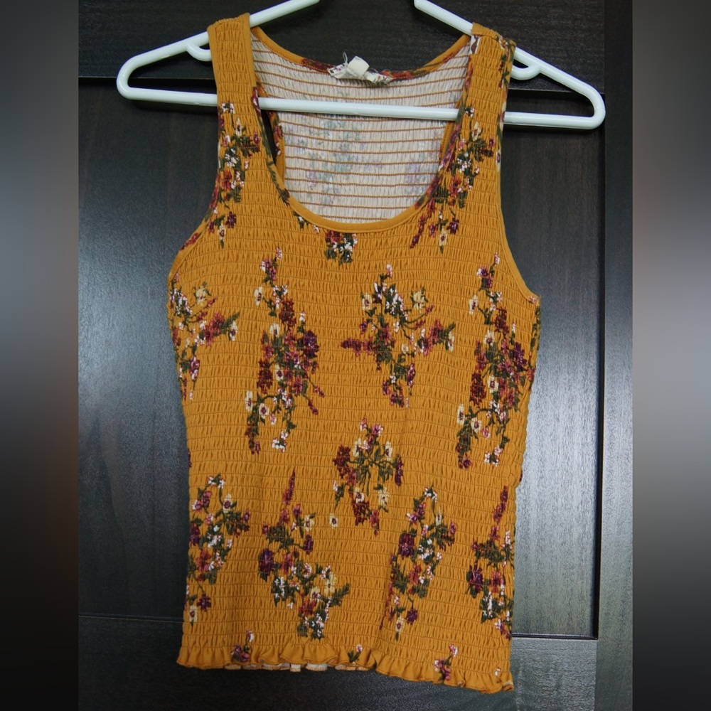 Pink Rose Yellow Ribbed Fitted Sleeveless Tank Top